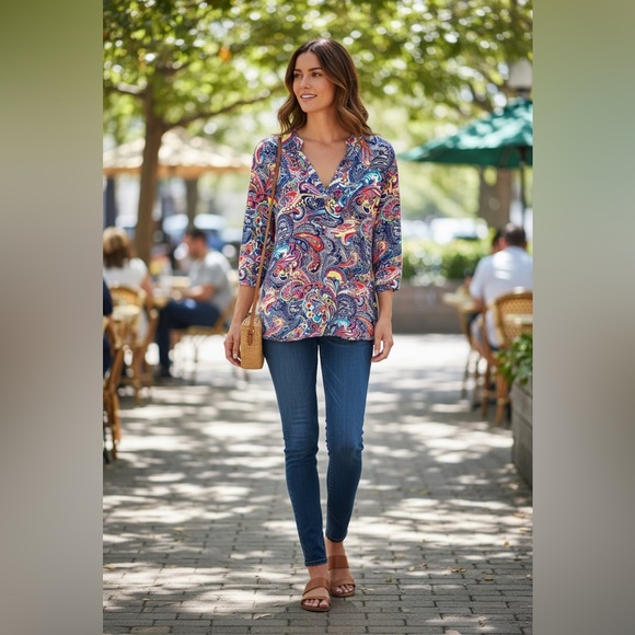 Liz Claiborne Tops - Liz Claiborne Multicolor Paisley V-Neck Tunic